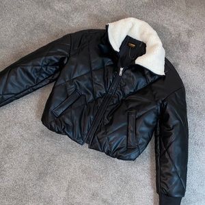 Faux leather bomber jacket